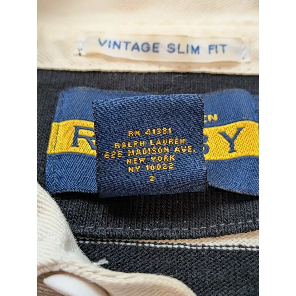 Vintage Ralph Lauren Rugby Long Sleeve Shirt RARE 2005 Crest Large Slim Striped